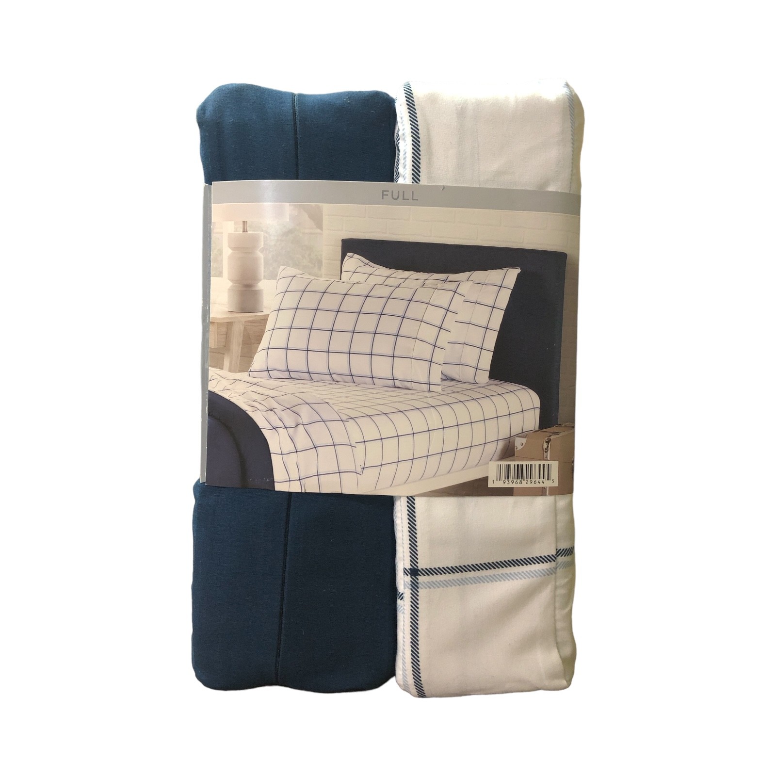 Member's Mark 8-Piece Soft Washed Sheet 2 Pack (Navy, White/Blue Plaid, Full) gallery