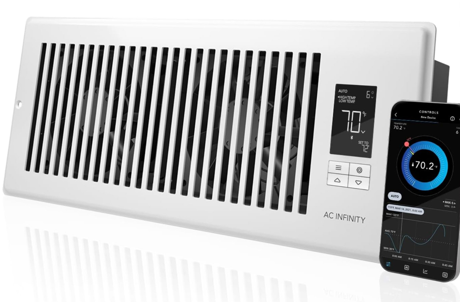 AC Infinity AIRTAP T4 White Register Booster Fan for 4” x 12” Vents Quiet 10Spd gallery