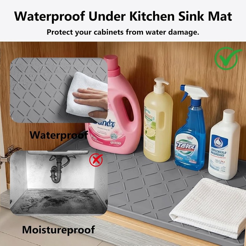 Under Sink Mats Kitchen Waterproof 34"X22" Undersink Protectors Silicone Mat gallery