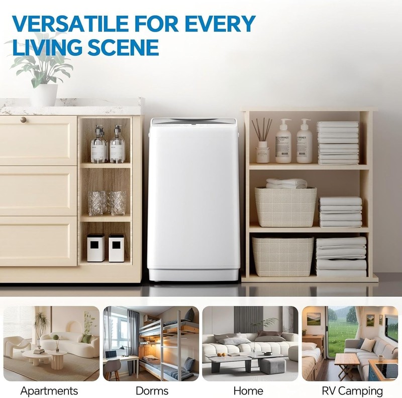 Compact Washer for Dorm,Fully Automatic Portable Washing Machine w/10 Wash Cycle gallery
