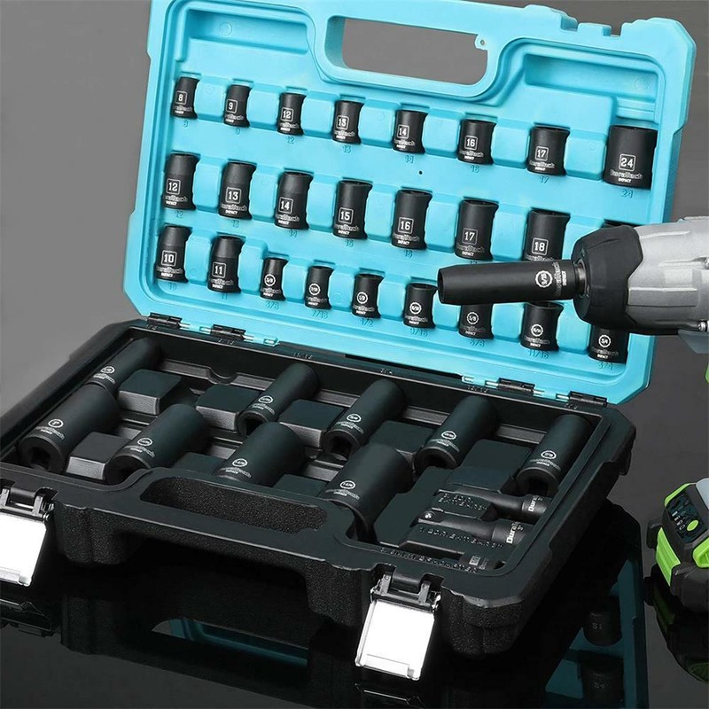 DURATECH 38 Piece Drive Impact Socket Set 1/2" & 3/8" Metric/SAE Shallow Sockets gallery