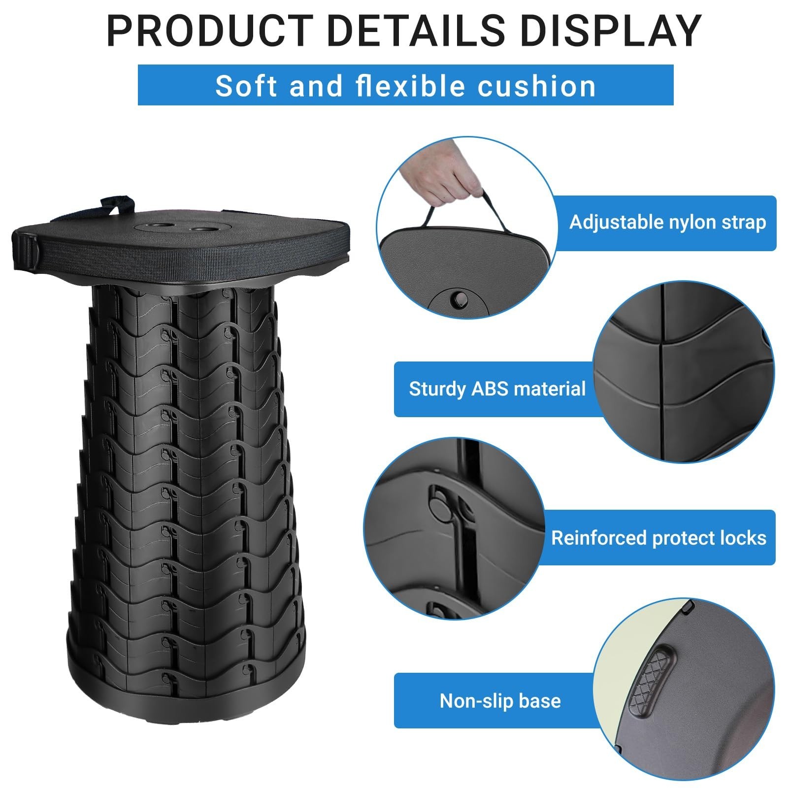 Upgraded Square Folding Stool, Max Load Capacity 485lbs, Portable Collapsible... gallery