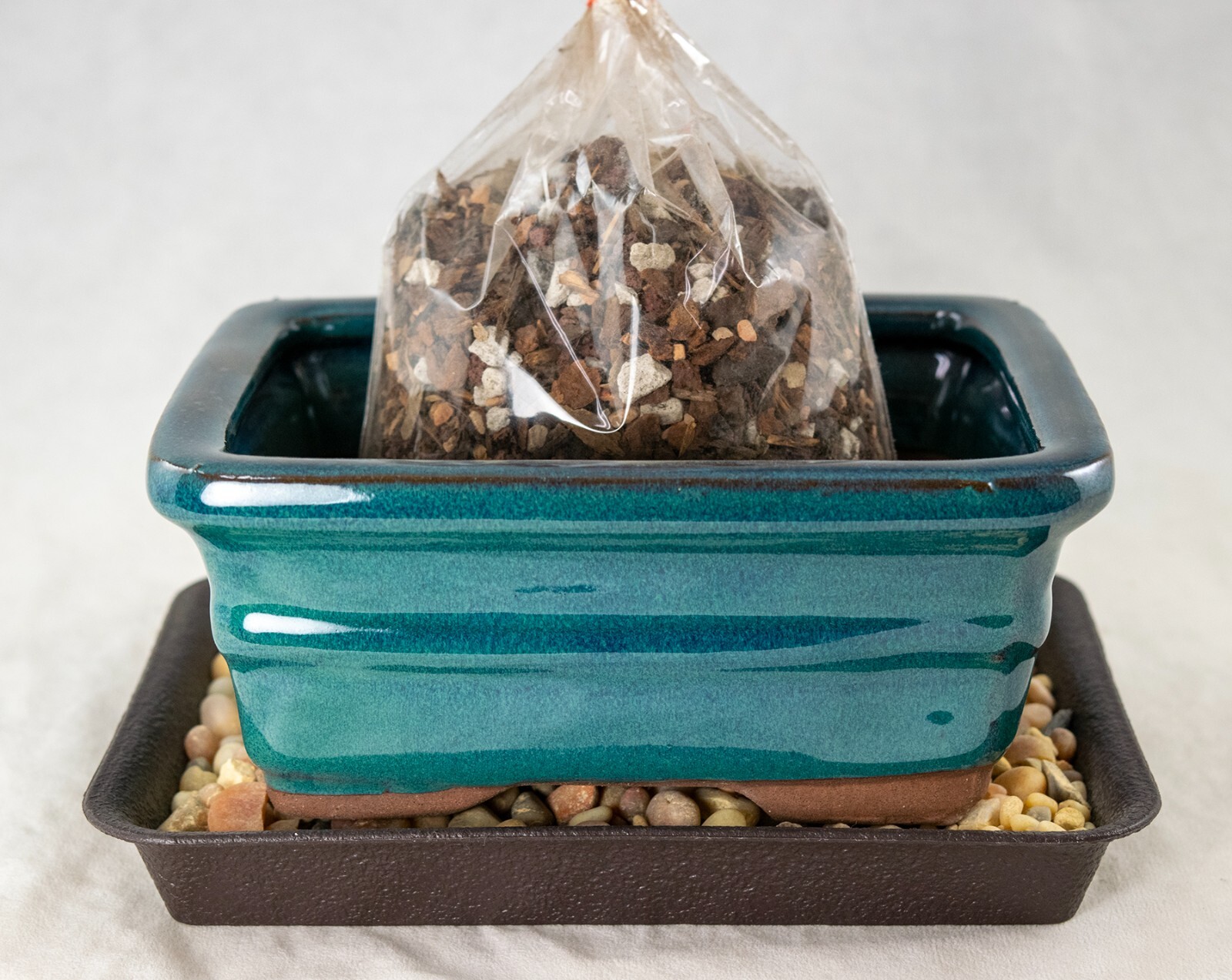 6" Rectangular Glazed Teal Green Cactus & Succulent, Bonsai Pot - Pot/Combo/Kit gallery