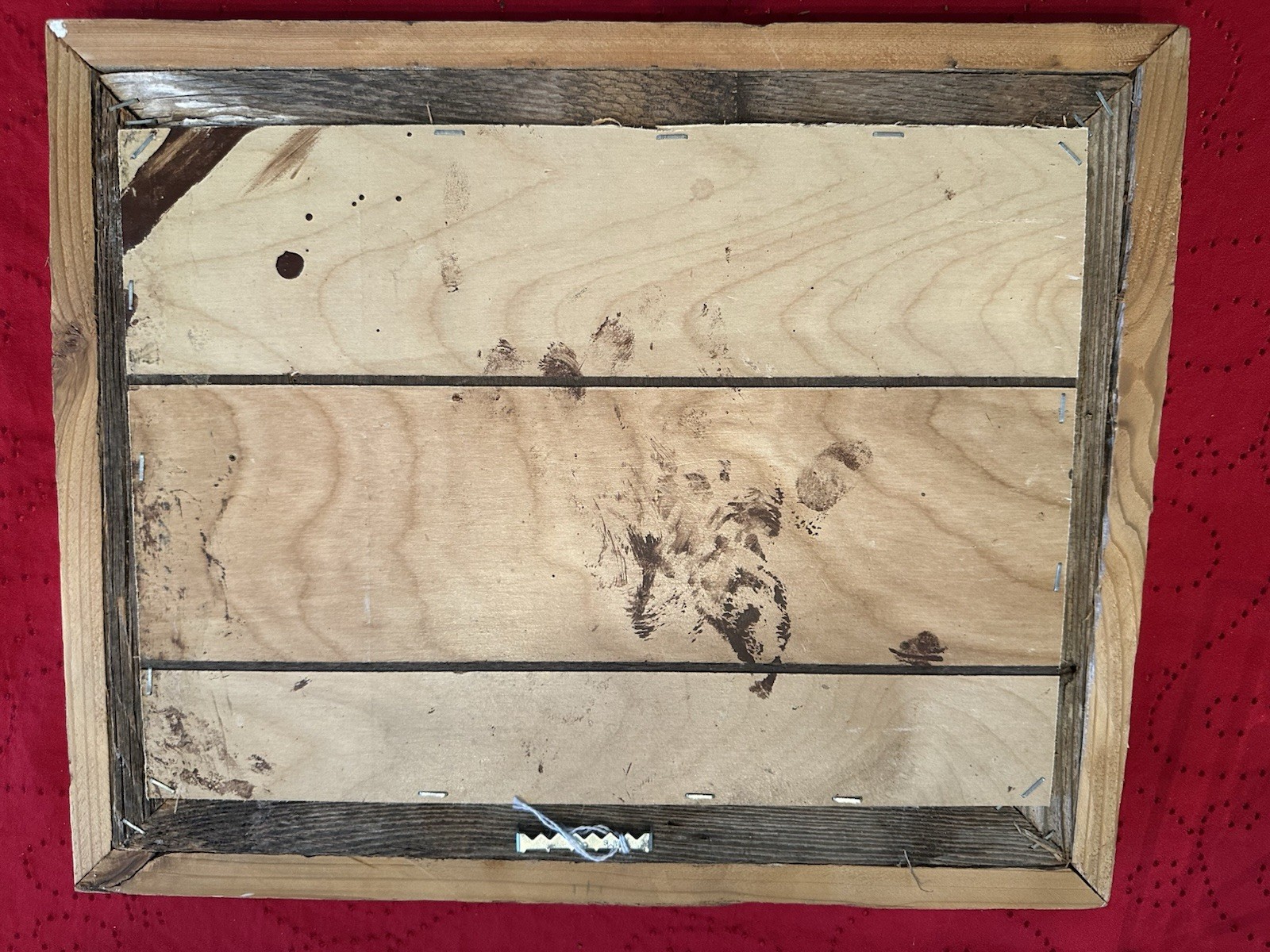PRIMITIVE BARNWOOD FRAME W/ “PLEDGE Of ALLEGIANCE” ON FLAG PAINTED ON METAL gallery