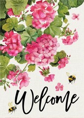 Welcome Spring Summer Geranium Decorative Garden Flag, Pink Floral Flowers Be…
