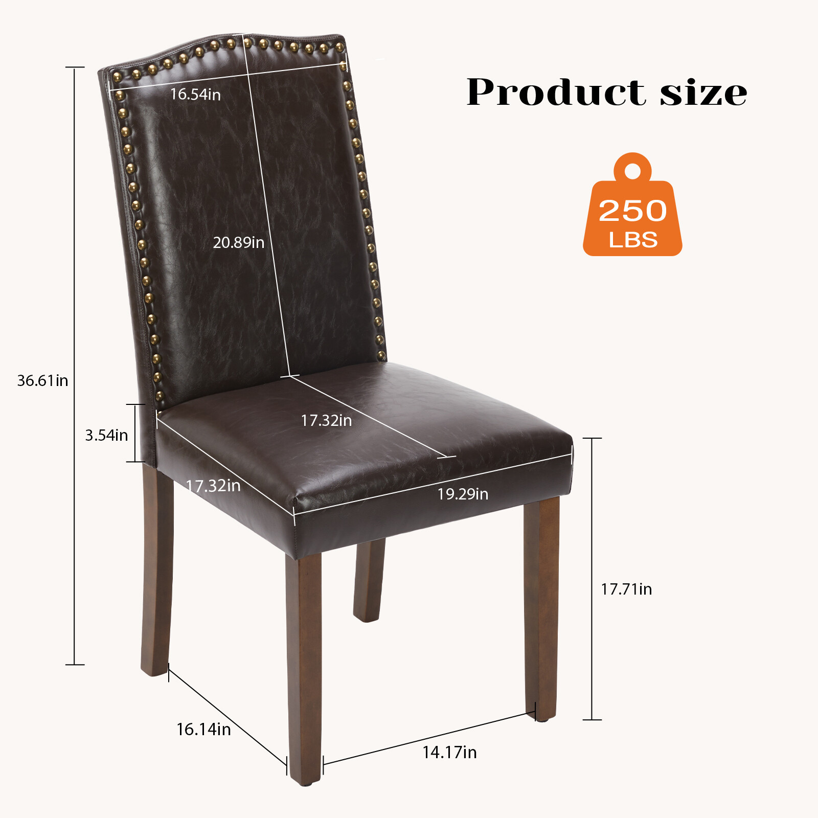 A Set Of 2 Leather High-Backed Dining Chairs, Brown, With Metal Rivet Decoration gallery