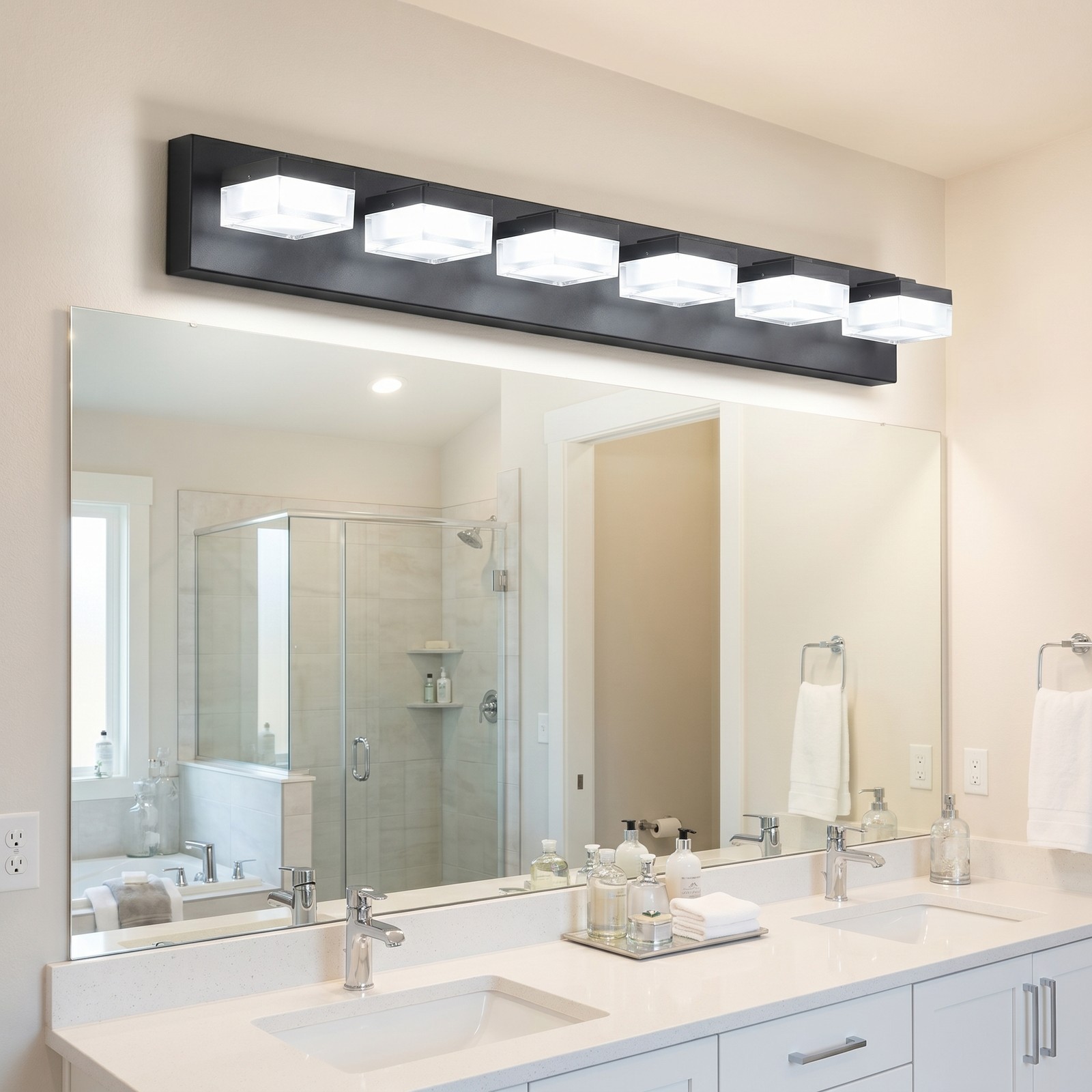 38 in Matte Black LED Vanity Light 6-Lights Bathroom Mirror Wall Sconce Fixture gallery