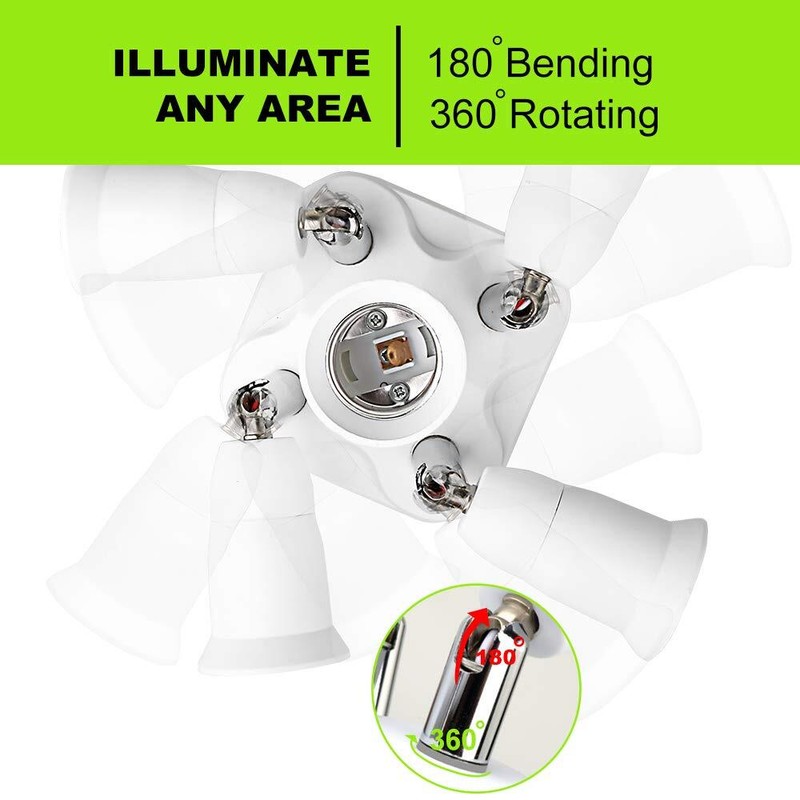 5 in 1 E26 Light Bulb Socket Splitter Converter Adapter 360 Degree Adjustable... gallery