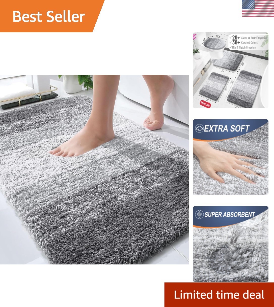 Comforting High Pile Microfiber Bath Mat 30x20 - Effortless Style & Care gallery