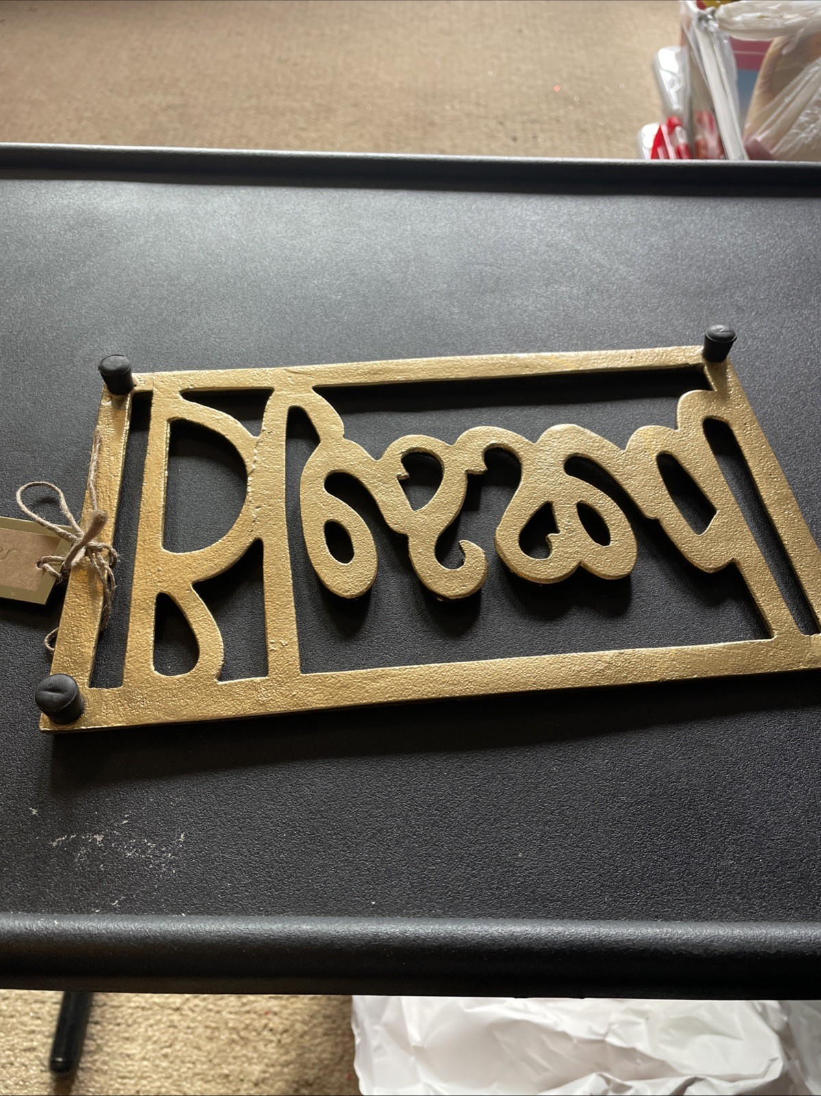 NEW BLESSED Gold Metal Trivet Footed 10inx6inx.75in Christmas gallery