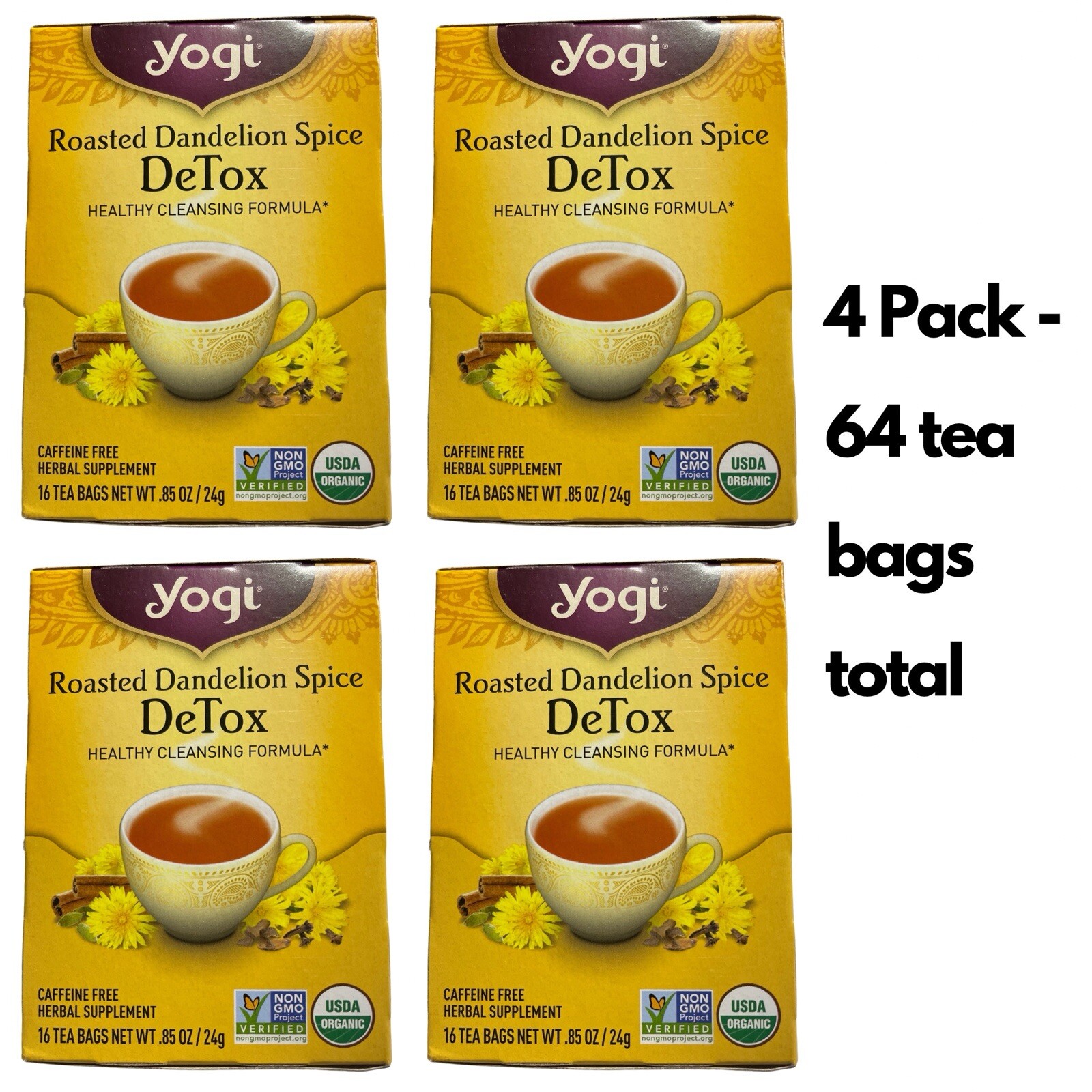 Yogi Tea Roasted Dandelion Spice DeTox, Organic Herbal Tea Bags - 4 Pk 64 Bags gallery