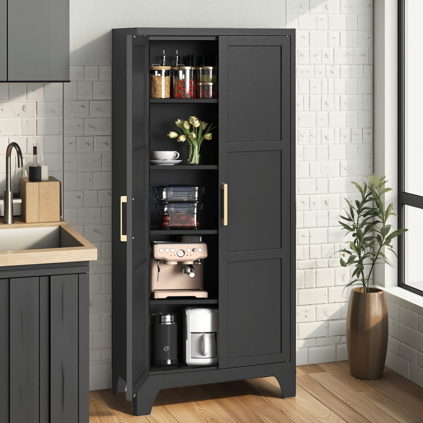 Metal Kitchen Pantry Storage Cabinet w/ 4 Adjustable Shelves 71''H Steel Cabinet gallery