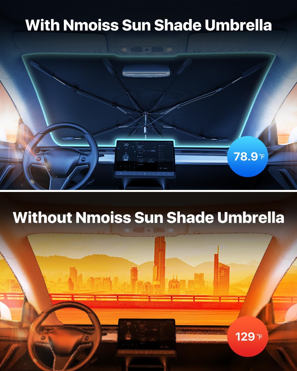 [Upgraded] Nmoiss Windshield Sun Shade Umbrella Medium (56" L x 31" W), Black gallery