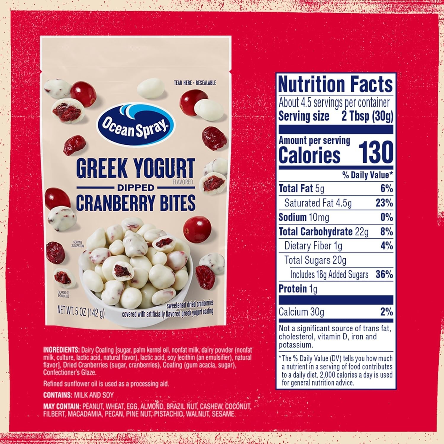 Ocean Spray Greek Yogurt Flavored Covered Cranberries, Dried Fruit, 5 oz gallery