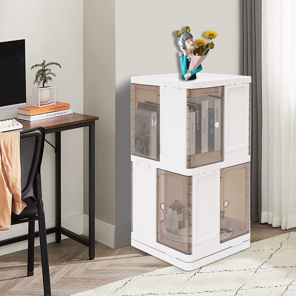 2-Tier Rotating Bookshelf, Book Storage Shelf, Floor Standing Rotating Bookcase