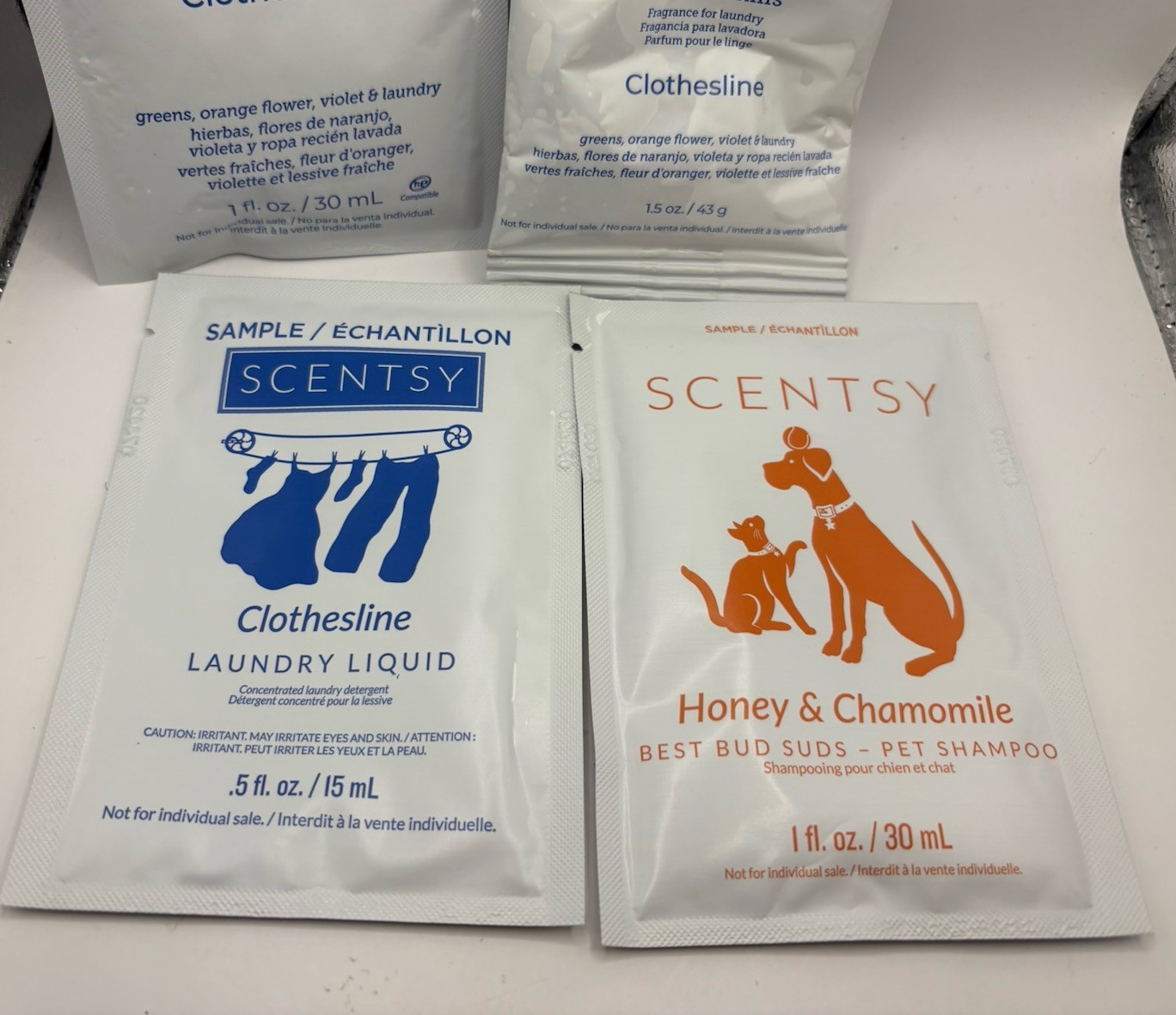 Scentsy Sample Lot – Clothesline Laundry & Honey Chamomile Pet Shampoo – 4 Pack gallery