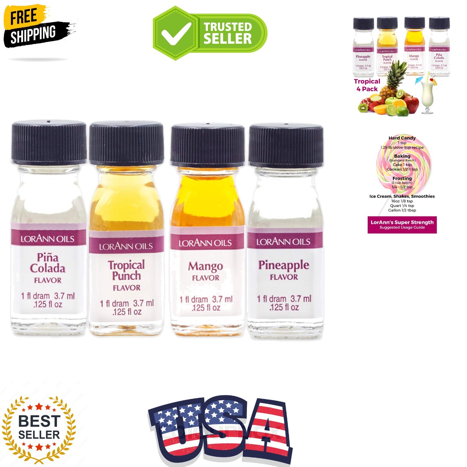 LorAnn SS Tropical Variety pack, 1 dram .0125 fl oz - 3.7ml bottles - 4 pack ... gallery