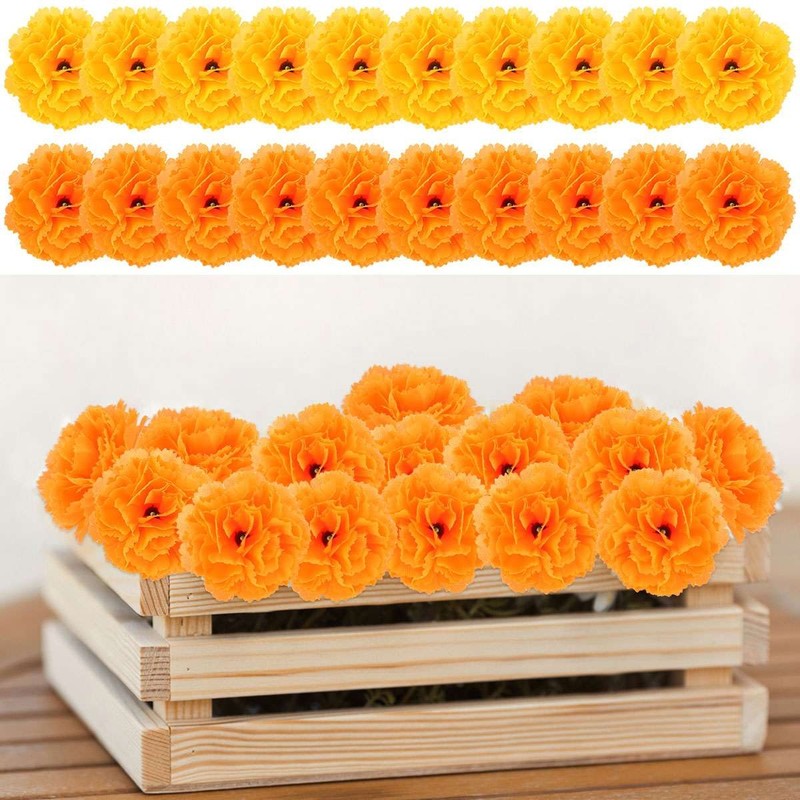 10/20/30/50Pcs Artificial Marigold Flower Garlands Wedding Diwali Decoration US gallery