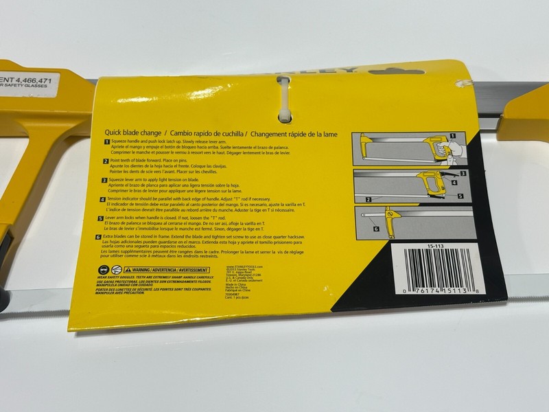 NEW Stanley 12’ High Tension Quick Change Hacksaw, Model 15-113, Yellow / Black gallery