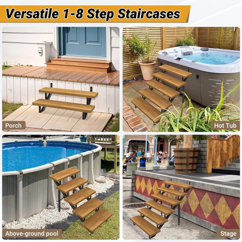 Steel Stair Step Riser2 Pack, 2 Step Stair Stringers for Deck, Sturdy Steel S... gallery