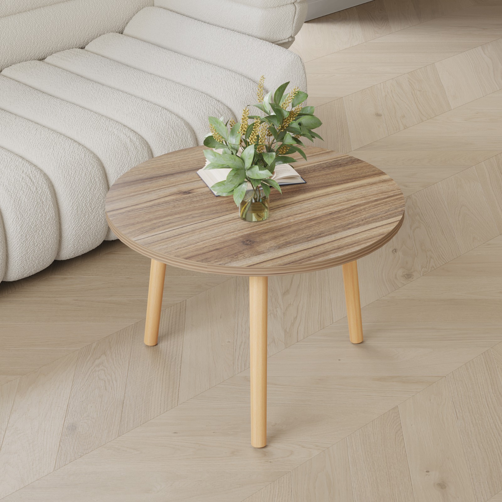 Oak Colour Round MDF Top Coffee Table Tea Table Wooden Legs Living Room Bedroom gallery