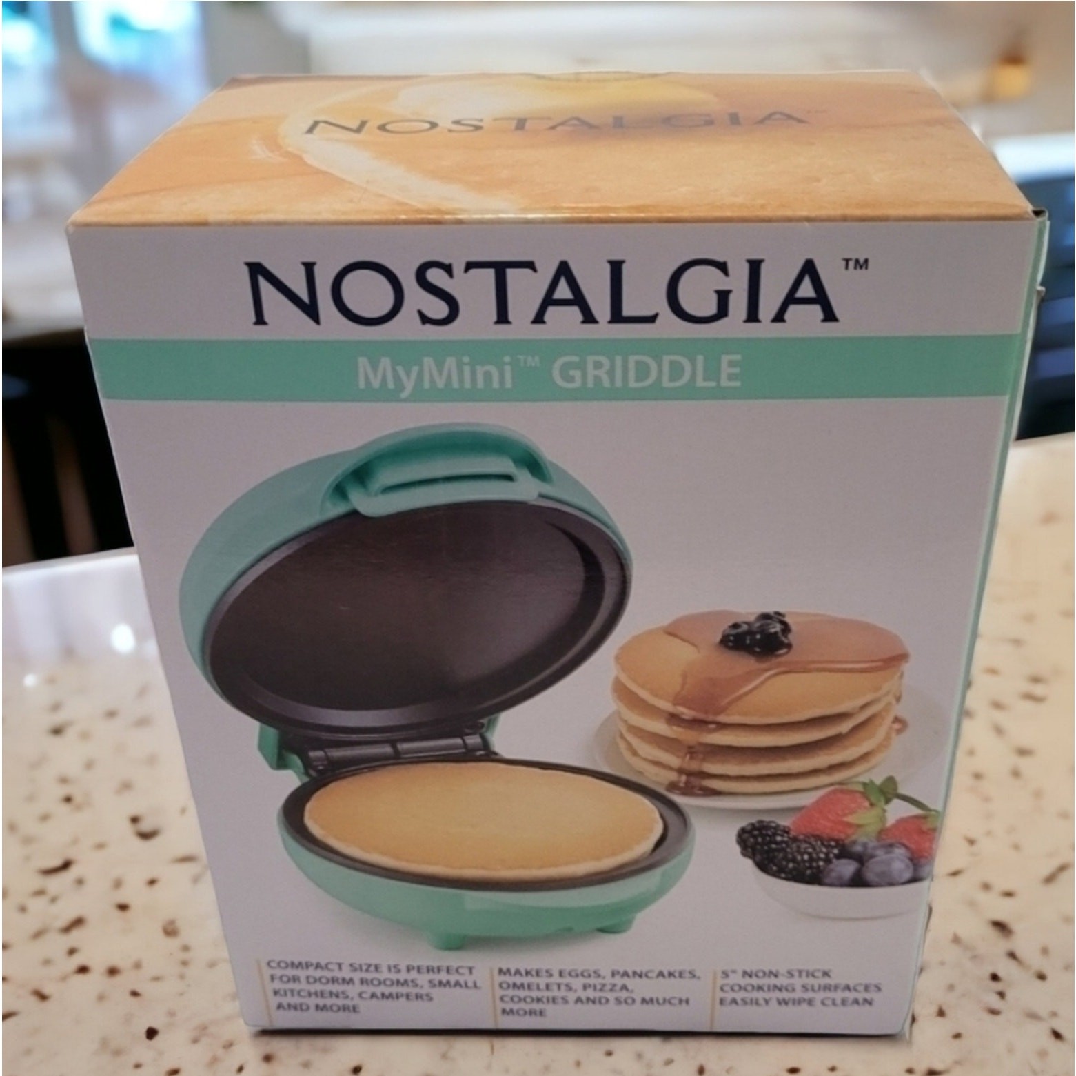Nostalga My Mini Griddle NEW in Box Light Teal / Seafoam Green Dorm Office 5" gallery