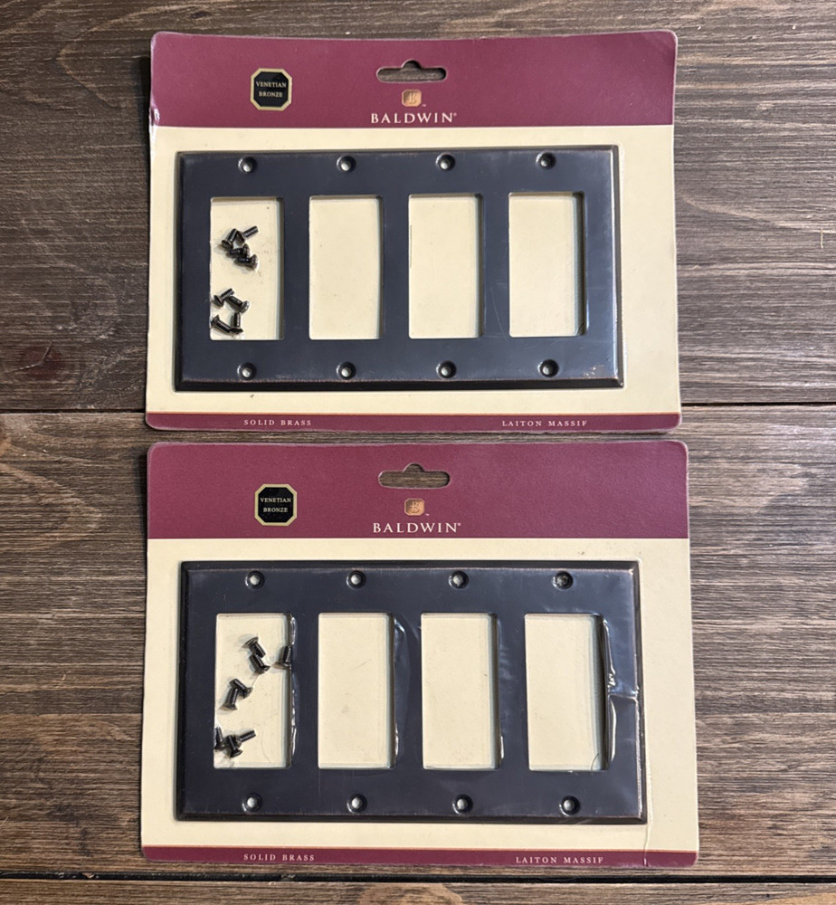 Baldwin Solid Brass Venetian Bronze Switch Plate Cover 4 Rocker Style Lot Of 2
