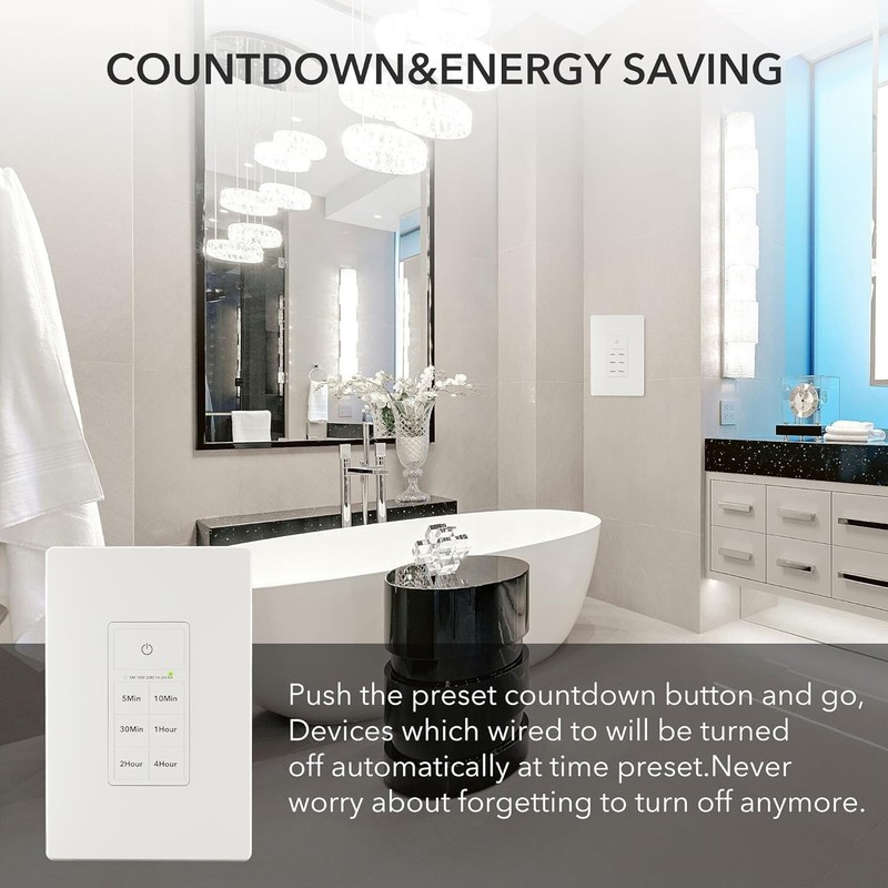 BN-LINK Countdown Timer Switch for Exhaust Fan, Bathroom Fan Light Switch Timer gallery