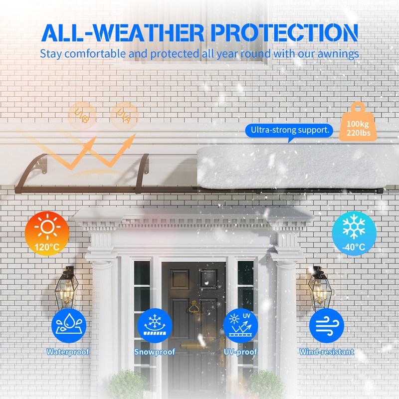 Solid Polycarbonate Window Awning Door Canopy 32/40/48/60/80" DIY Outdoor Cover gallery