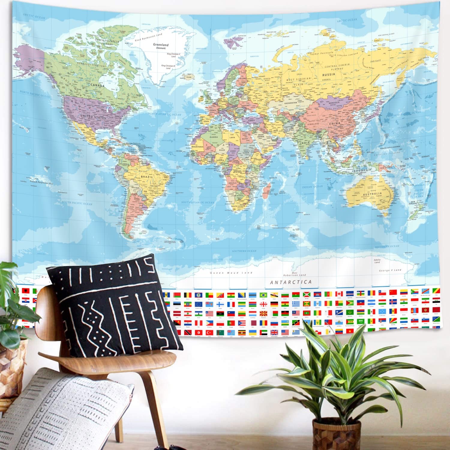 World Map Tapestry Wall Hanging, of The 60"L x 40"W, Multicolor gallery