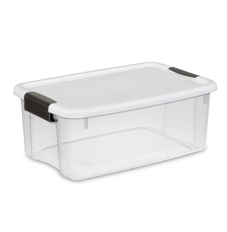 Sterilite 18 Qt Clear Plastic Stackable Storage Bin w/ White Latch Lid, (6 Pack) gallery