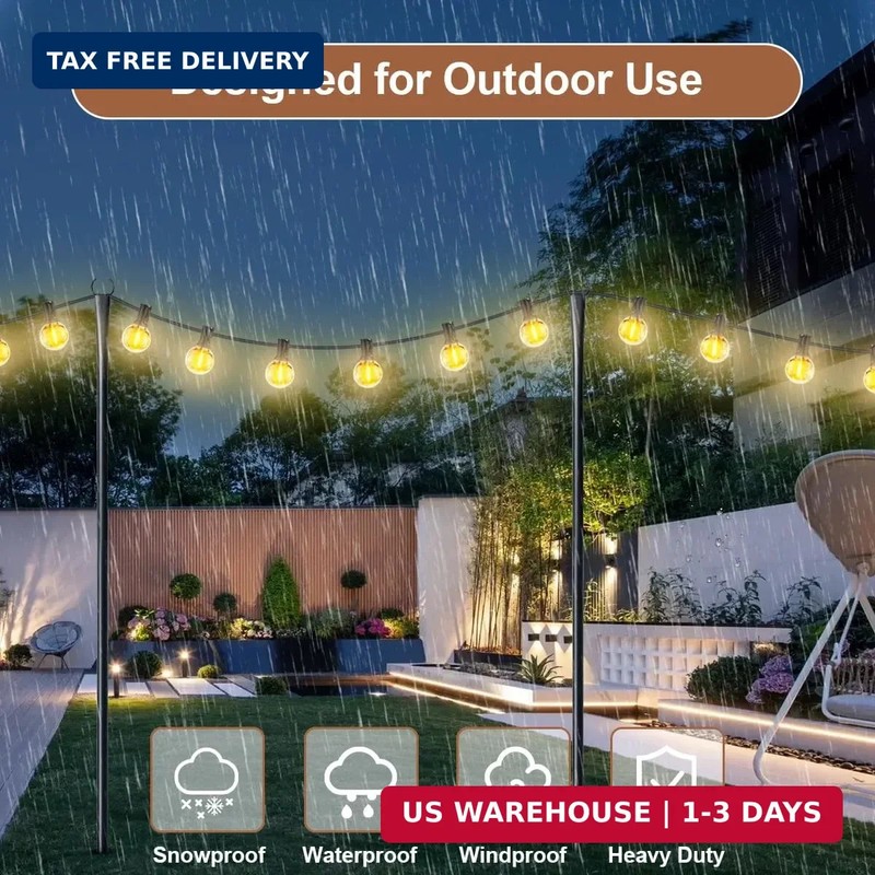 6 Pack String Light Poles for Outside, Upgraded Heavy-Duty Metal Poles for Outdo gallery