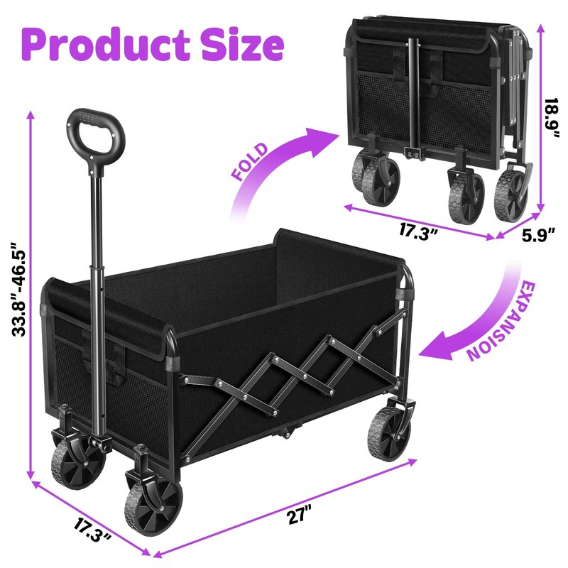 Wagons Carts Foldable,280 LBS Large Capacity Foldable Wagon Cart Collapsible ... gallery