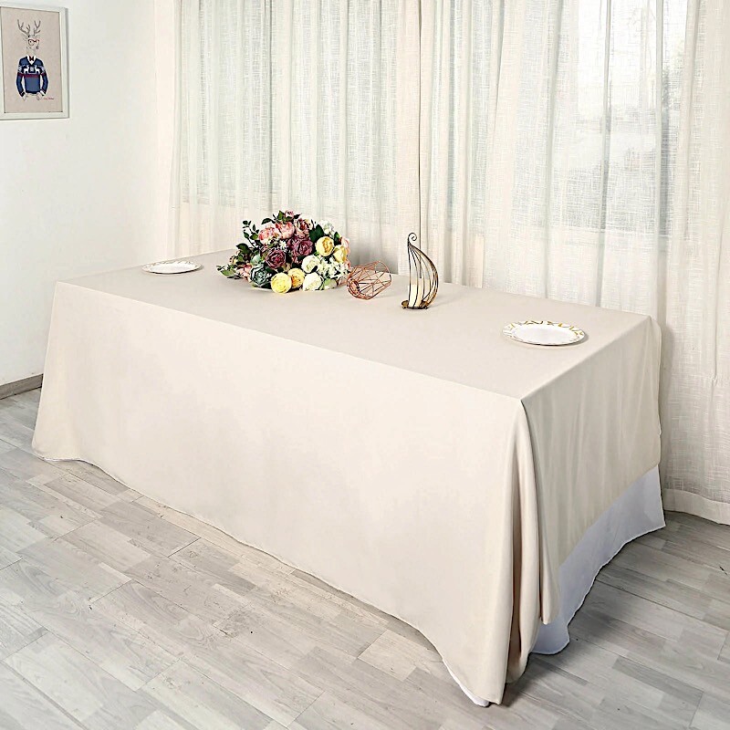 BEIGE Polyester 90x156" Rectangle TABLECLOTHS Wedding Party Home Linens SALE gallery