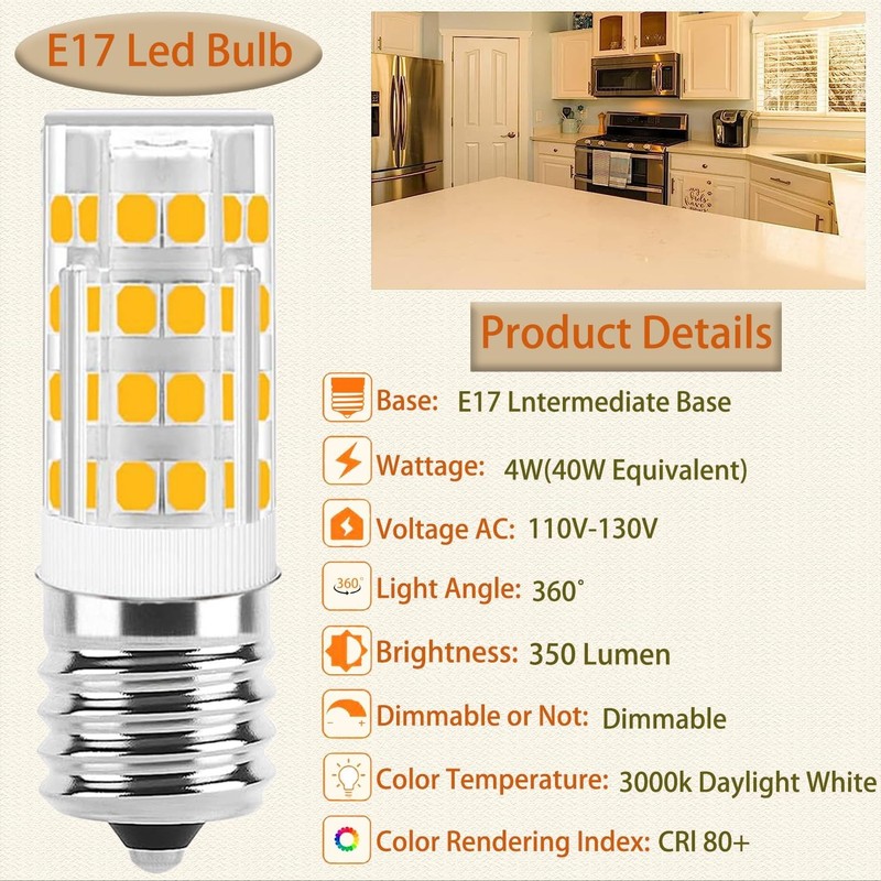 E17 LED Bulb Dimmable,E17 Intermediate Base,T7 4W 40W Warm White 3000k(2pack) gallery