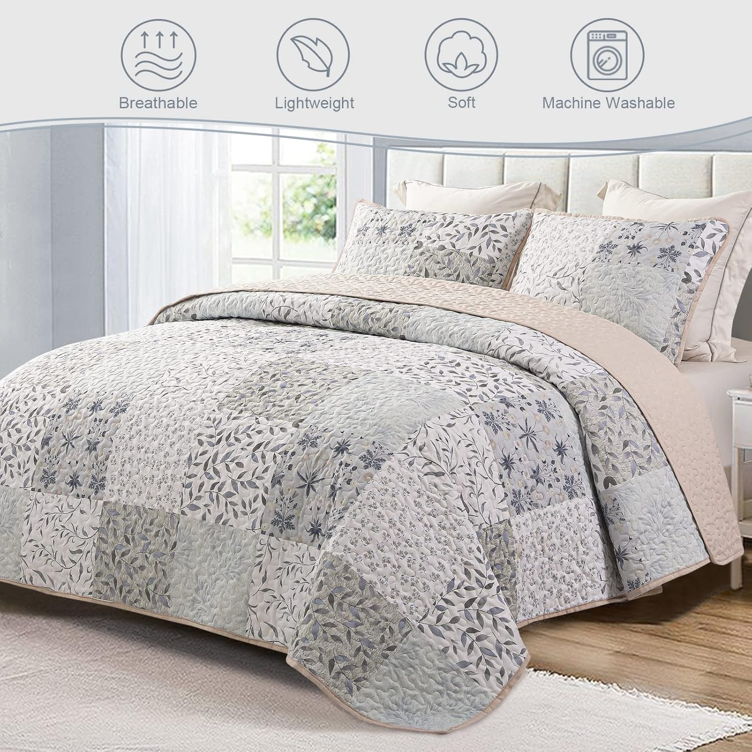 Reversible Boho Quilts Queen Size, Gray Soft Bedspreads Lightweight Coverlet All gallery