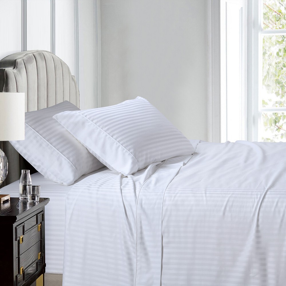 Top Split (Flex) King Sheet Set Luxury 608 Thread Count Damask Stripe
