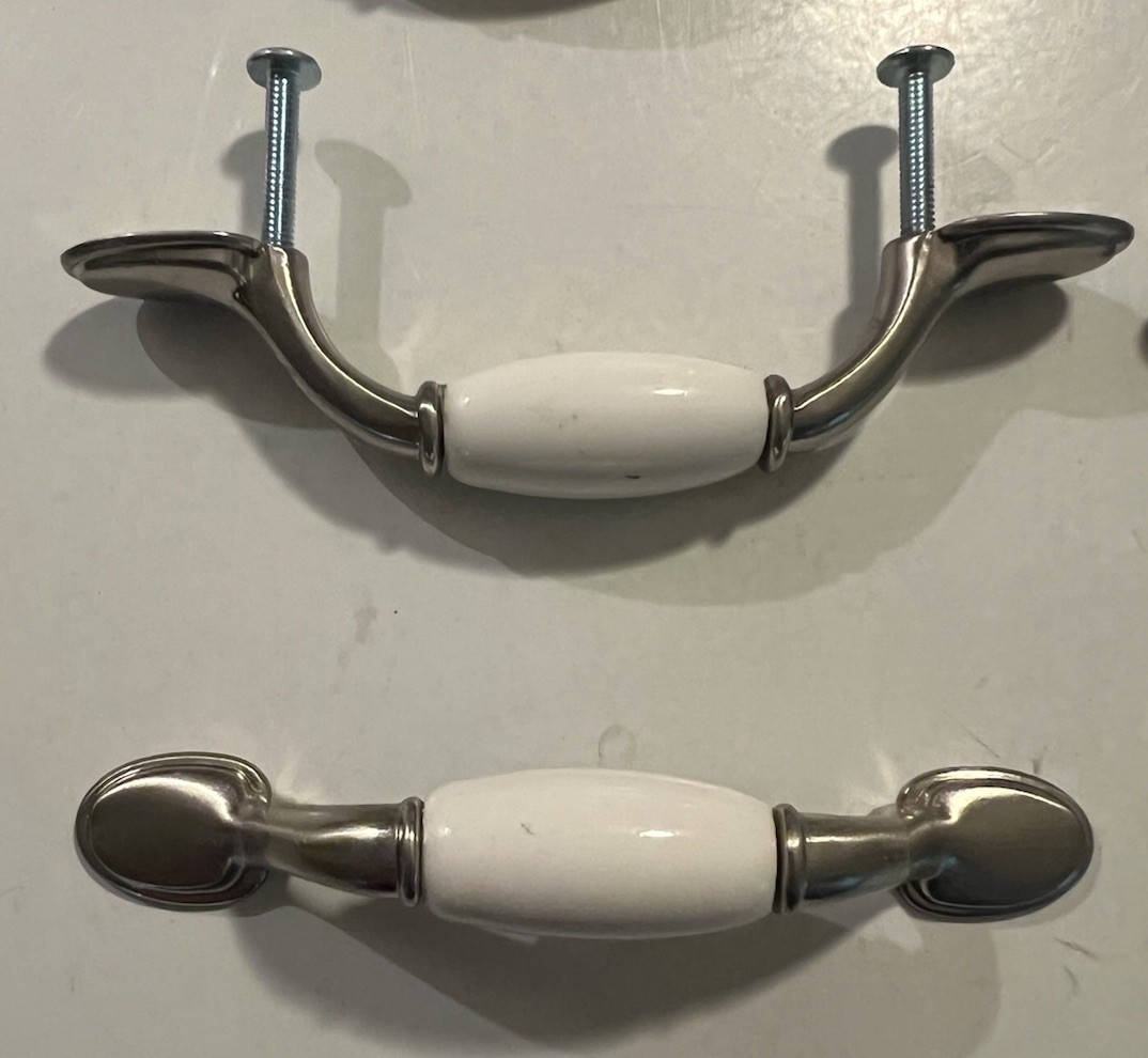 Chrome Nickel White Ceramic Cabinet Hardware 9 Pieces Screws 3” Center 5” Length gallery