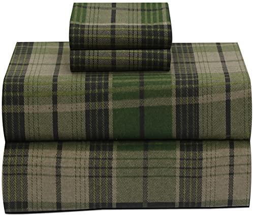RUVANTI 100% Cotton 4 Pcs Flannel Sheets Green & Grey Plaid Full Sheets , Deep gallery