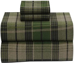 RUVANTI 100% Cotton 4 Pcs Flannel Sheets Green & Grey Plaid Full Sheets , Deep
