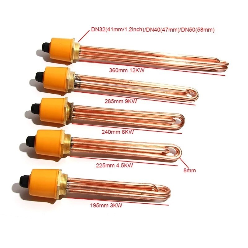 Electric Water Heater Element Copper Tube Resistance 110V/220V/380V 3KW 6KW 12KW gallery