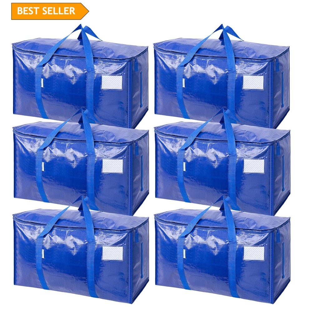 6 Pack Extra Large Heavy Duty Moving Bags - Waterproof & Durable Storage, 50 lbs