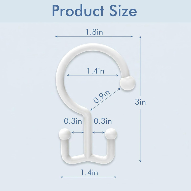 Plastic Double Shower Curtain Hooks,12Pcs Bathroom Shower Curtain Hooks, Smooth gallery