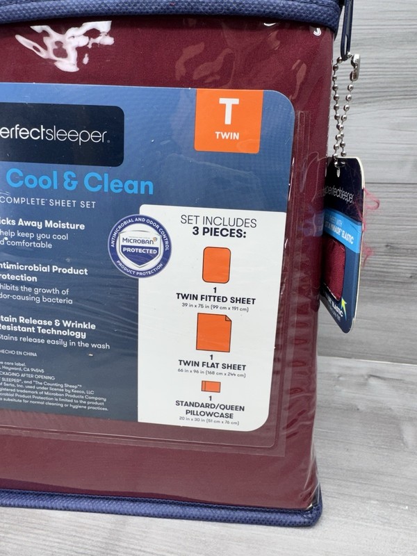 Serta Perfect Sleeper Stay Cool & Clean Twin Complete Sheet Set 3pc Maroon Red gallery