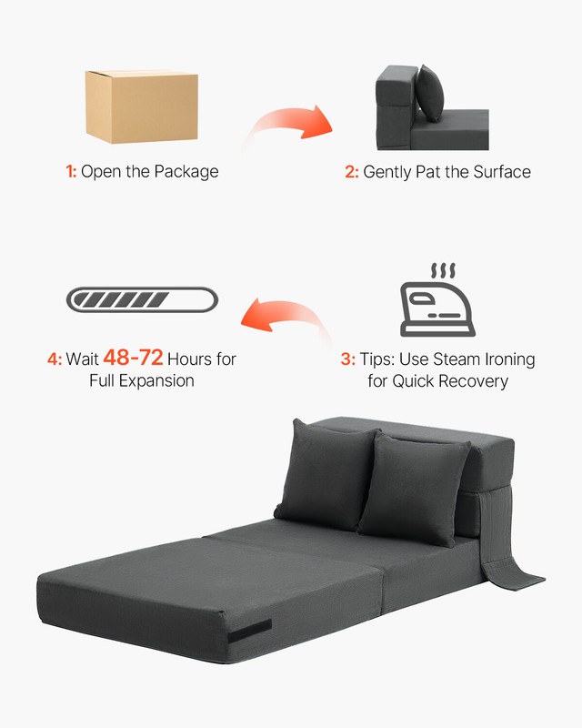 Folding Sofa Bed 3-in-1 Foldable Couch Bed with 2 Pillows Dark Grey Single gallery