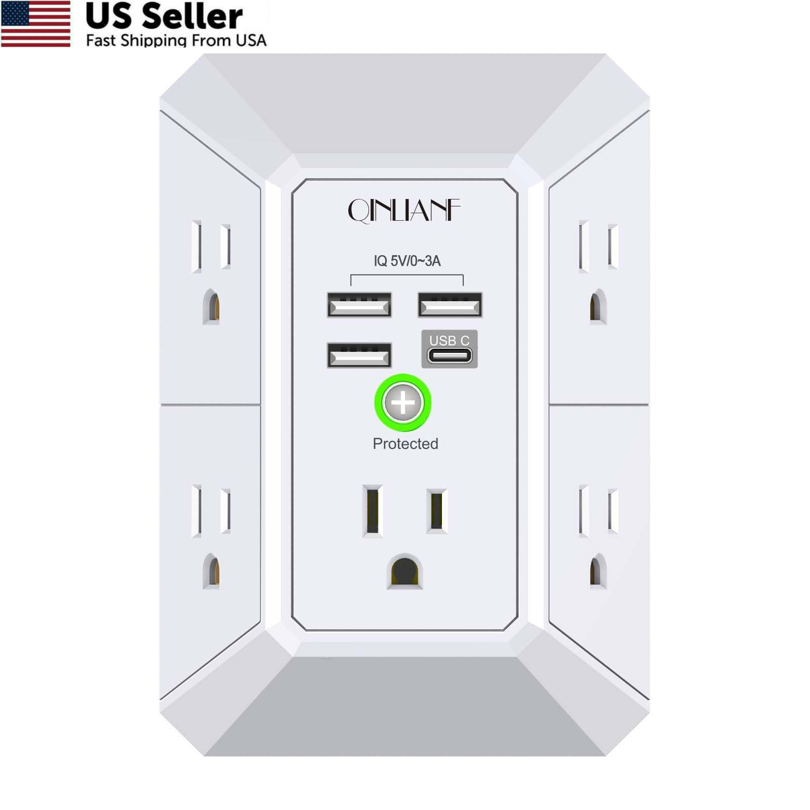 Wall Charger Surge Protector 5 Outlet Extender 4 USB Ports 1680J Power Strip gallery