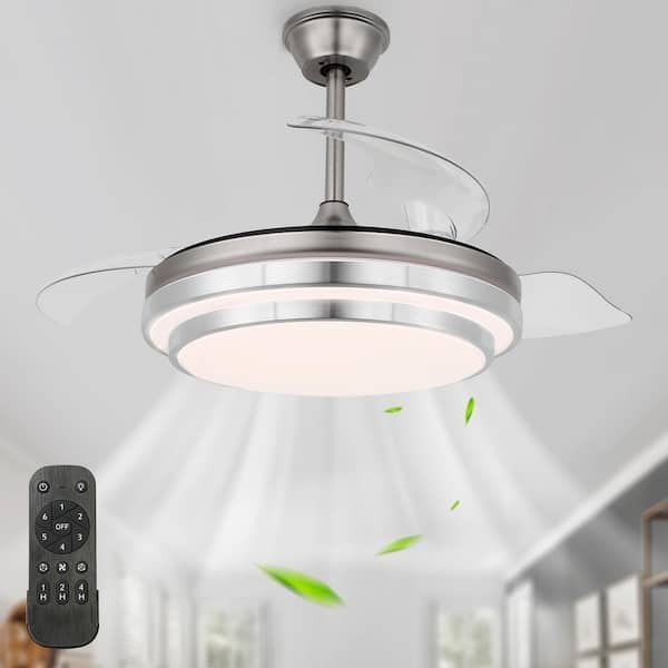 Bella Depot 42" Retractable Ceiling Fan w/ Light Remote DC Motor Brushed Nickel gallery