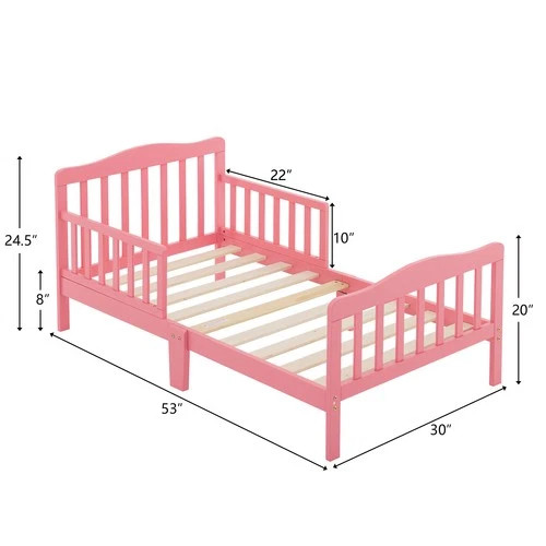 Classic Pink Toddler Bed Frame Solid Pine Wood Children's Bed w/ Rails for Girls gallery