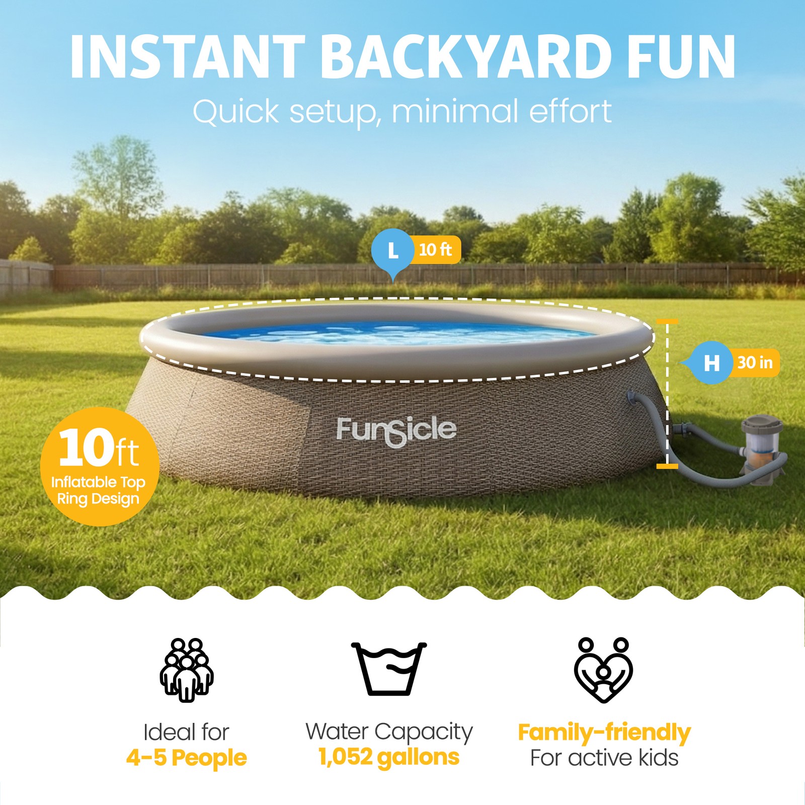 Funsicle 10' x 30" QuickSet Ring Top Above Ground Swimming Pool, Basketweave gallery