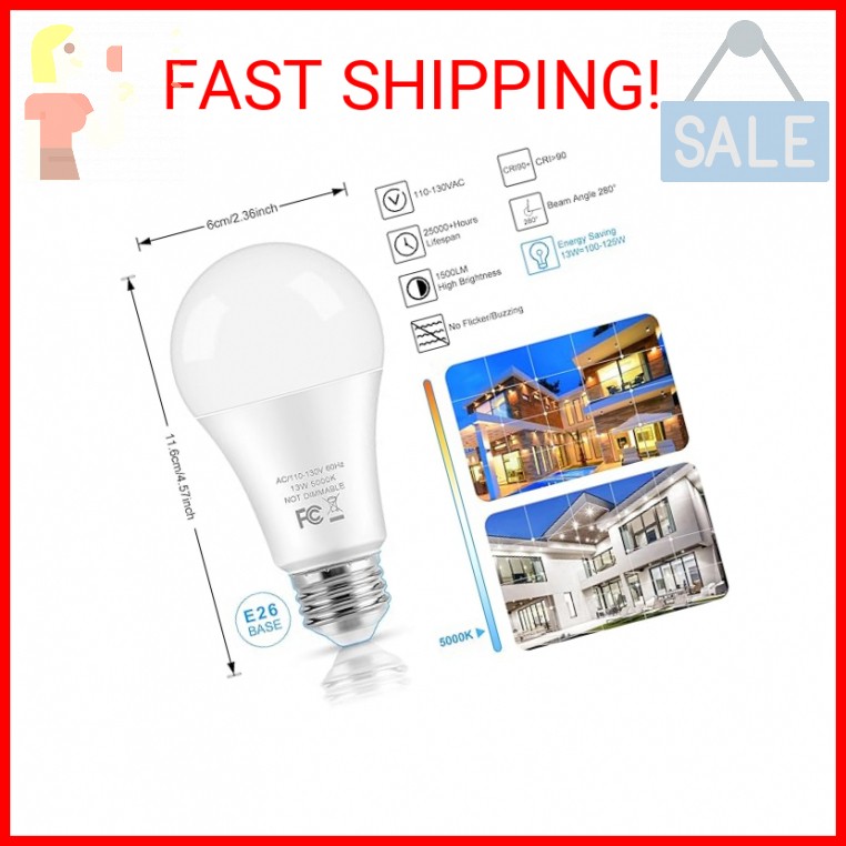 LED Light Bulbs, 100 Watt Equivalent A19, 13W 5000K Daylight White 1500 Lumens N gallery